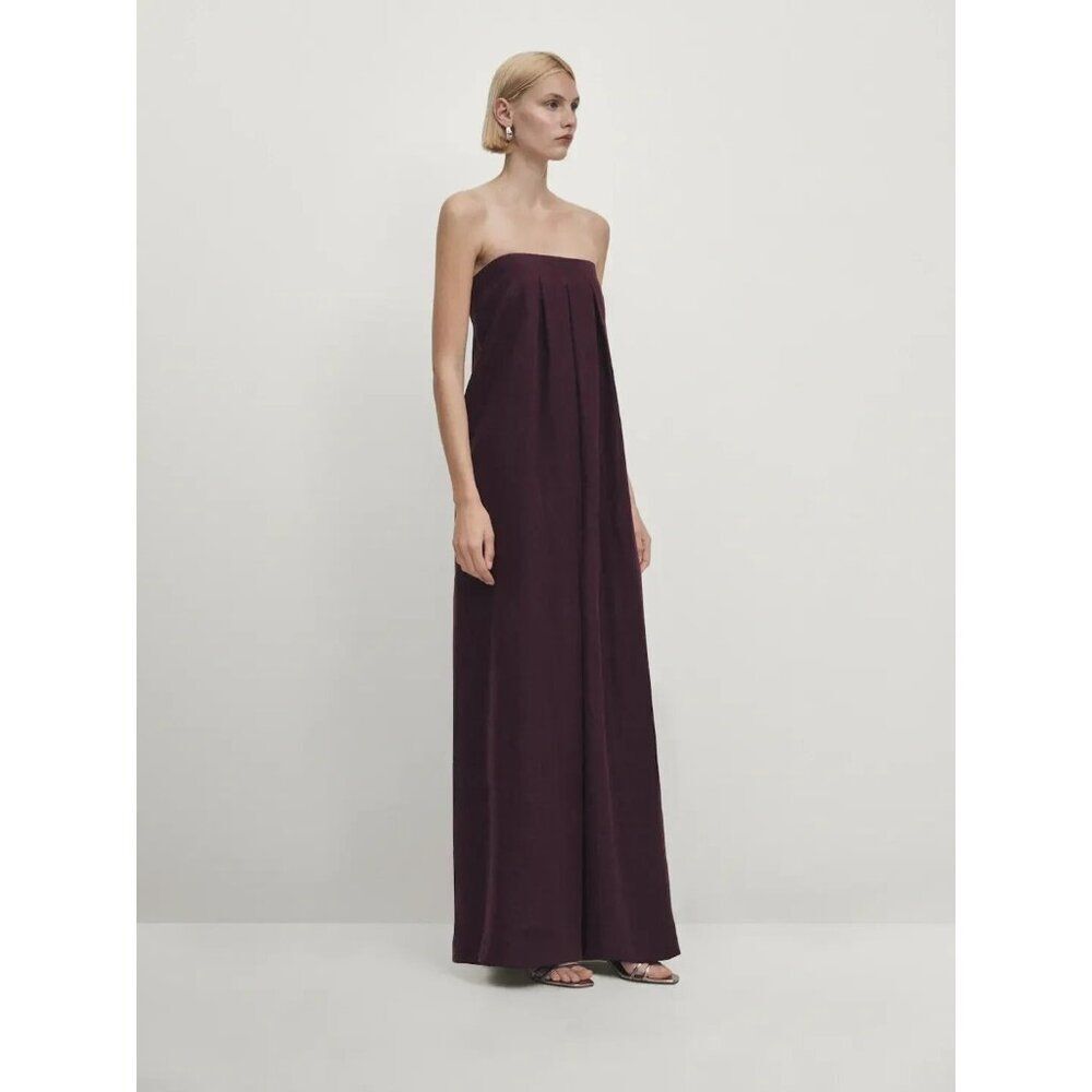 Massimo Dutti Women Jumpsuit Small S Linen purple Wide Leg Relaxed 9275/952 NWT